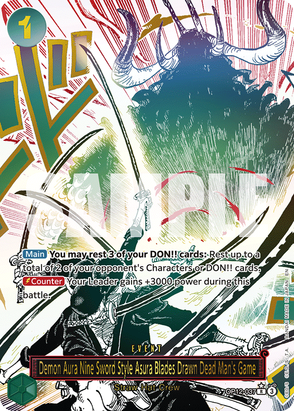 Demon Aura Nine Sword Style Asura Blades Drawn Dead Man's Game (Alternate Art) OP12-037